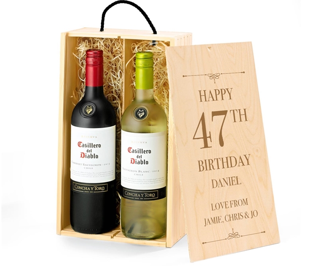 Birthday Casillero del Diablo Red & White Wine Gift Box With Engraved Personalised Lid